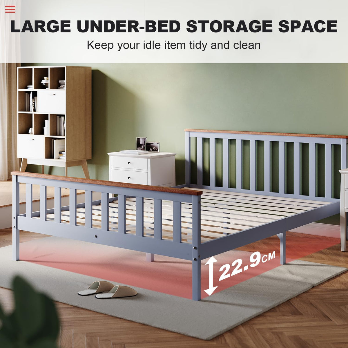 ZANOFIRA 5ft King Bed Frame Solid Pine Wood Bed with Headboard and Footboard, Perfect For Adults Kids Teenagers Fitted Slats Strong Support Legs with