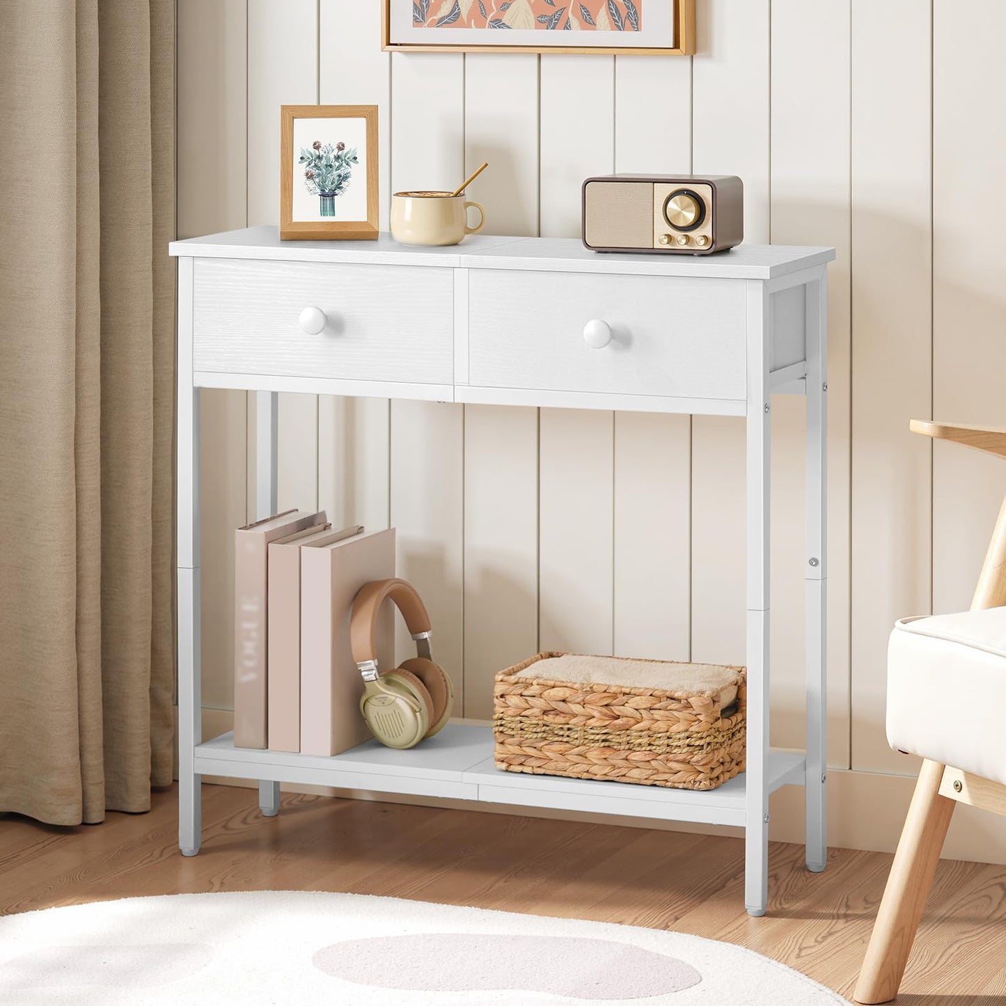 HOOBRO Slim Console Table, Narrow Console Table with 2 Drawers, Hallway Table with Storage, Small Side Table for Small Spaces, Living Room, Entryway