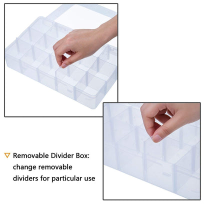 easybuy 15-Compartment Crafts Storage Box, Clear Adjustable Jewelry Bead Organizer Box Storage Container Case