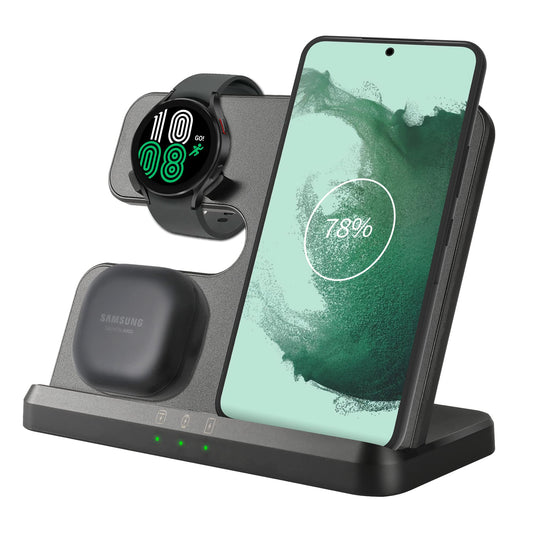 Samsung Wireless Charger, 3 in 1 Charging Station 15w for Galaxy Watch 5 Pro/4 Classic/3/Active 2, S23 S22 Ultra S21+ S20 FE S10 S9 S8 Plus Note 20 10