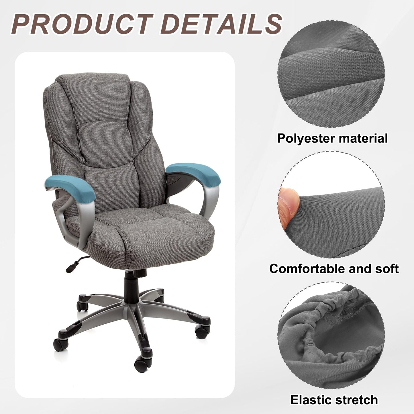 sourcing map Chair Armrest Slipcovers Covers, 22 x 7cm Polyester Removable Seat Hand Rest Protector for Office Chairs Desk Chair(Gray)