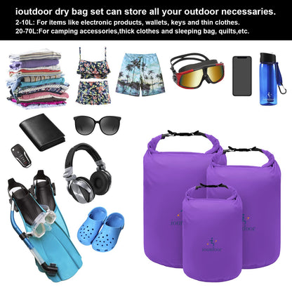 ioutdoor Dry Bag Set 2L + 5L + 10L + 20L+ 40L+ 70L Waterproof Small Lightweight Dry Bags for Paddle Board Kayaking Swimming Fishing Camping Hiking