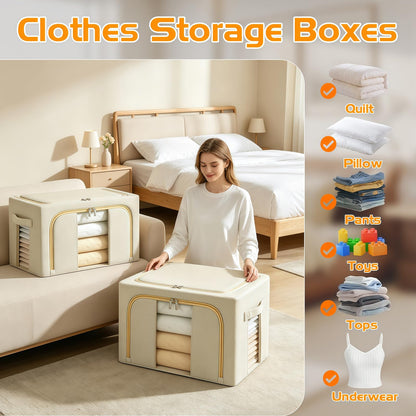 Resszo 4 Pack Clothes Storage Bags, 24L Foldable Clothes Storage Boxes with Lids