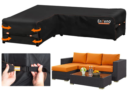 Enzeno Garden L-Shape Furniture Cover Waterproof, 420D Heavy Duty Oxford Fabric Outdoor Rattan Corner Sofa Cover with Waterproof Tape (222 * 286 *