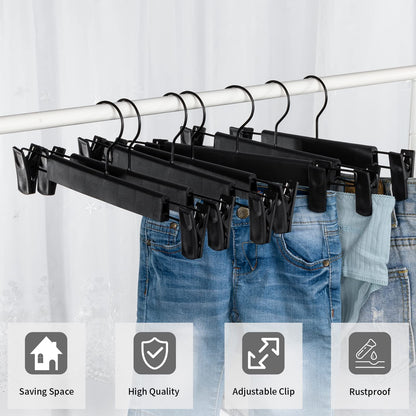 Lamitocs Pack of 10 Clothes Hangers with Strong Non-Slip Adjustable Clips Hooks, Space-Saving Trouser Hangers for Hanging Trousers, Socks, Skirts
