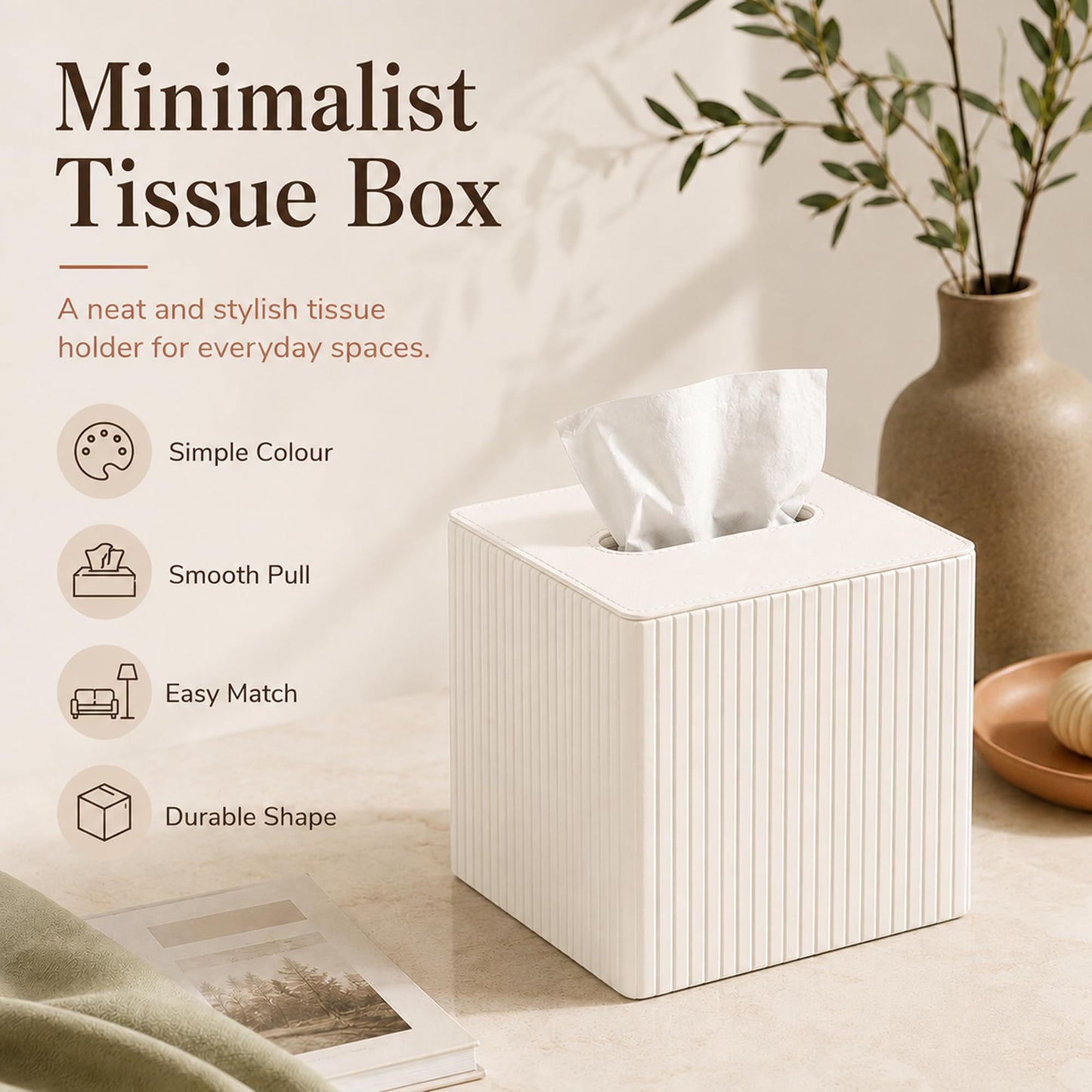 Tissue Box Cover & Square Tissue Holder –15x15x15cm PU Leather Cube