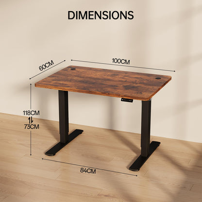 Homall Electric Height Adjustable Desk, Adjustable Height Office Desk with USB Ports, 100x60cm, Home Office with Splice Board, Rustic Brown