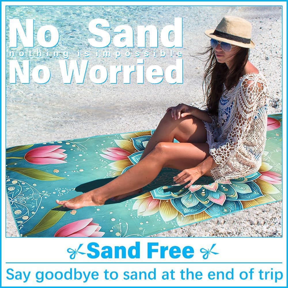 JAODFK 2 Pcs Microfibre Beach Towel 71"X32" Quick Dry Mandela Lightweight Sand Free Extra Large Thin Towels Travel Essentials For Adults Womens Swim