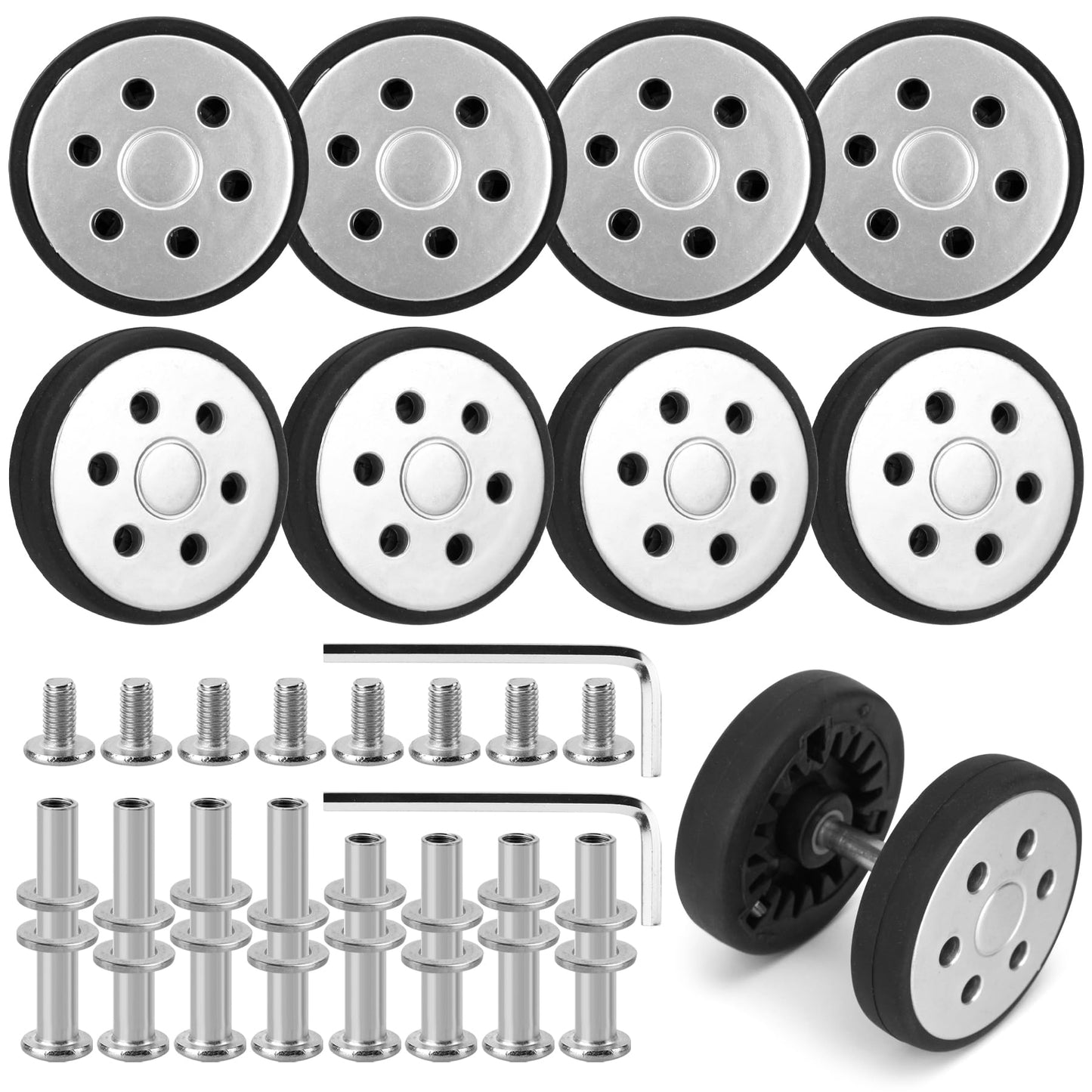 Vivikivi 8 PCS Suitcase Wheels Replacement Kit, Wear-Resistant Replacement Luggage Suitcase Wheels, Luggage Repair Wheel Mute Durable, VK-A15 55mm
