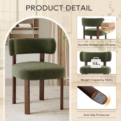 COLAMY Wooden Dining Chairs Set of 6, Velvet Fabric Chairs for Dining Room with Open Curved Backrest and Thick Seat Cushion
