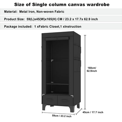 OPPAIYA Canvas Wardrobe, Temporary Wardrobe With Hanging Rails, 2 Shelves, 8 Side Bags & 2 drawer