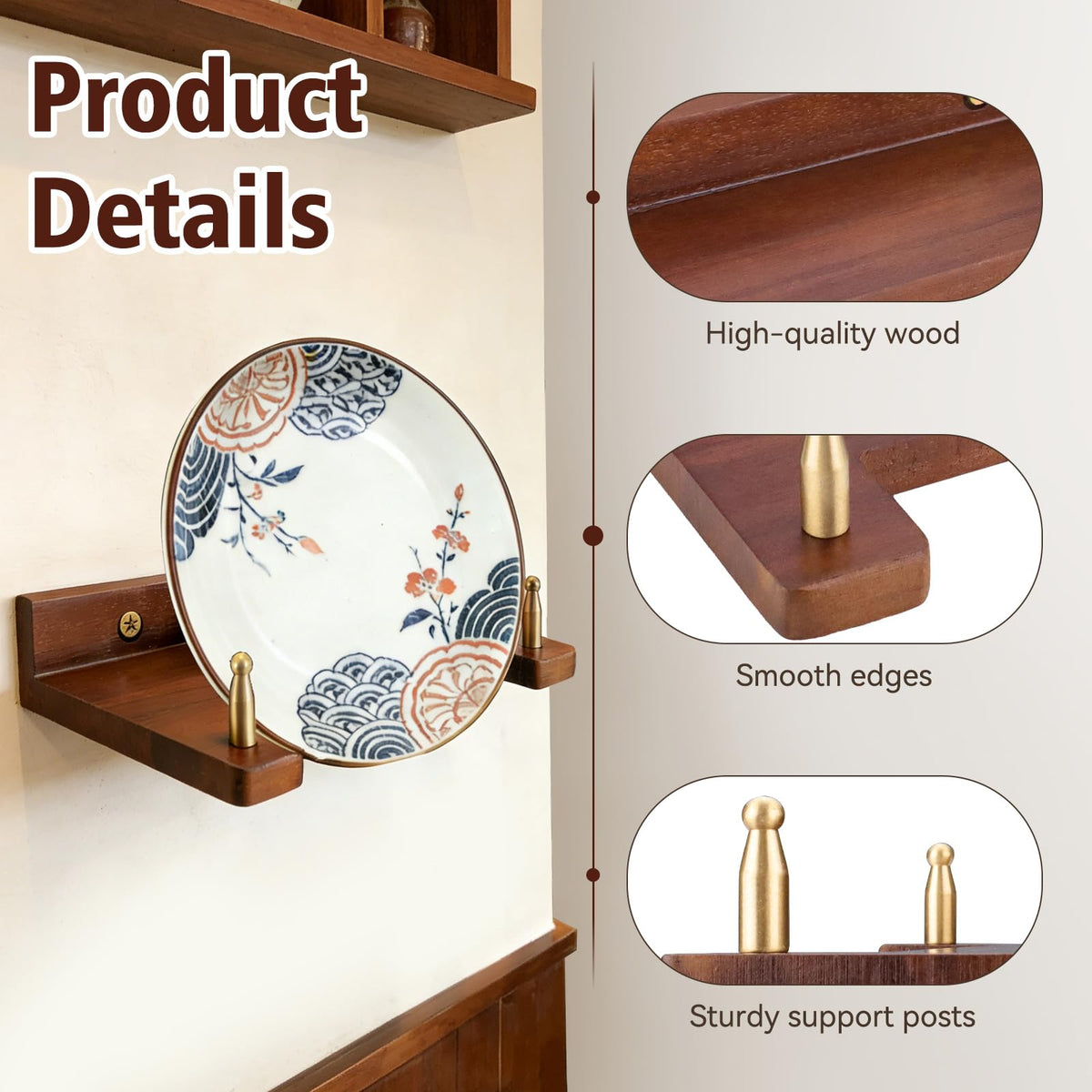 2 Piece Wooden Plate Hanger for the Wall, Decorative Wall Plate Holder, Wood Platter Hanger Shelf for Displaying 6-16 Inch Dish Bowls Picture Frames