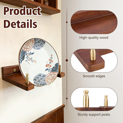 2 Piece Wooden Plate Hanger for the Wall, Decorative Wall Plate Holder, Wood Platter Hanger Shelf for Displaying 6-16 Inch Dish Bowls Picture Frames