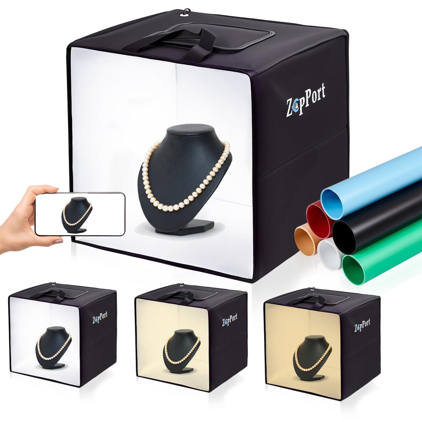 Photo Light Box Photography - 40x40cm (16"x16") Photo Studio Lightbox with 120 LED Lights & 6 Backdrops for Jewelry and Small Items Product