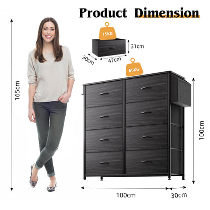 PURFINO Fabric Chest of Drawers - Canvas Storage Unit with 8 Large Drawers, Label Cards, Side Pocket & Hook for Living Room, Hallway, Bedroom