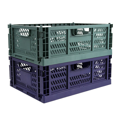 Spesh 2 Pcs Collapsible Storage Boxes Stackable Storage Baskets Folding Plastic Crates Foldable Crate Bins with Handles for Desk,Shelf,Cupboard