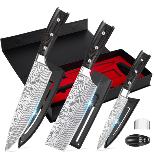 3PCS Chef Knife Set, Professional Kitchen Knife Sets with High Carbon German Stainless Steel, Sharp Cooking Knives with Chef?s Knives, Nakiri Knifes,