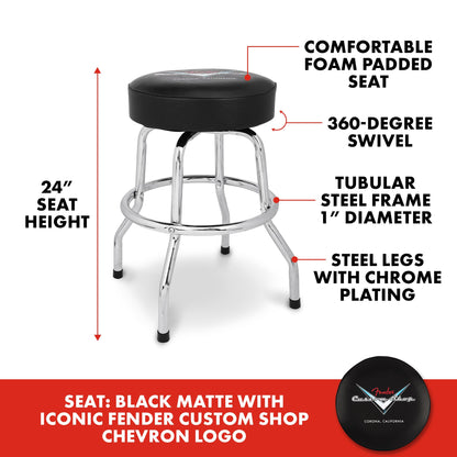 Fender Custom Shop Chevron Logo Barstool, Padded Swivel Seat, 24 In