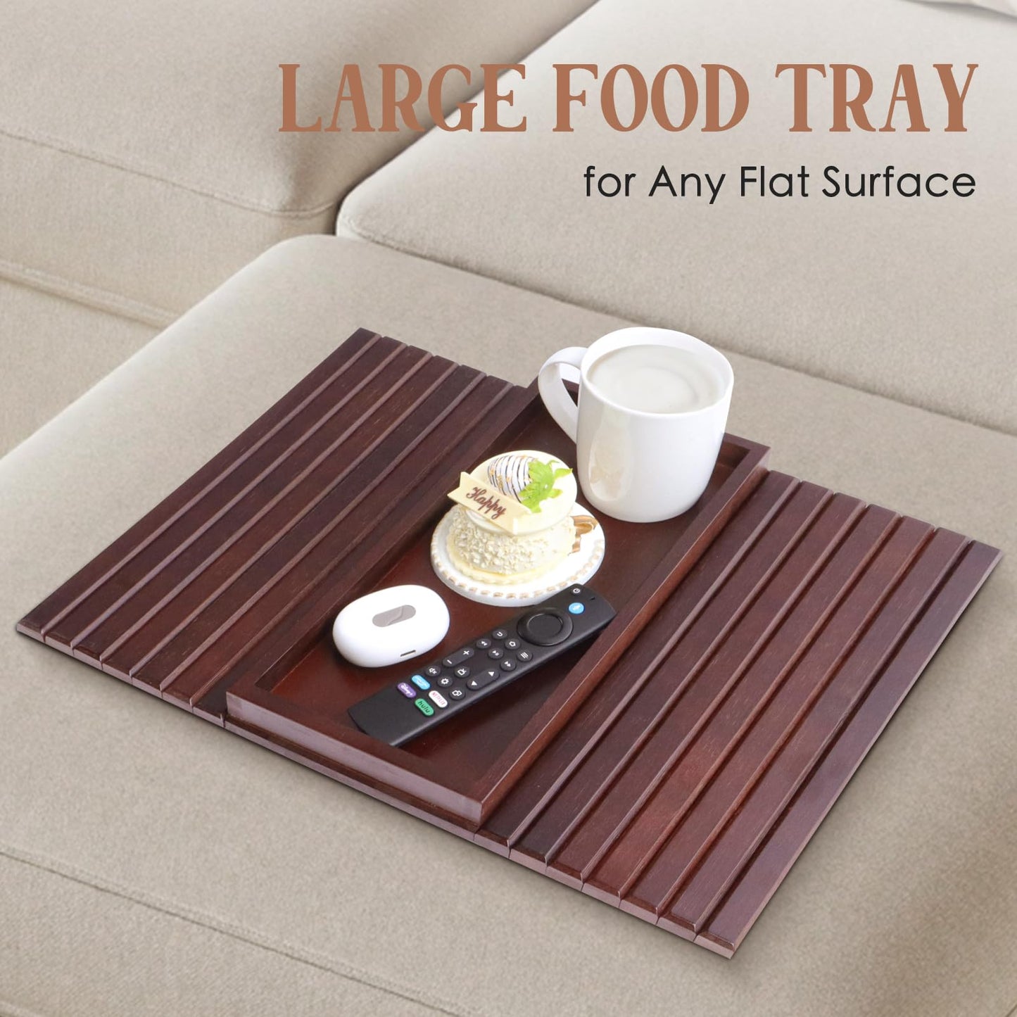 WGNIVOROUS Natural Bamboo Sofa Arm Tray, Armchair Tray, Adjustable Sofa Support, Sofa Side Table for Remote Control, Drink, Snacks, Magazine (brown)