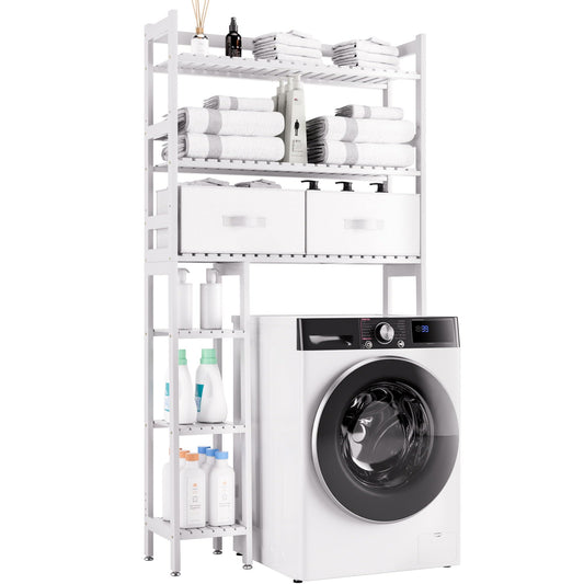 SMIBUY Over The Toilet Storage with Drawers, Large Bathroom Space Saver Organizer Rack, Freestanding Behind Toilet Stand with 6-Tier Shelf and