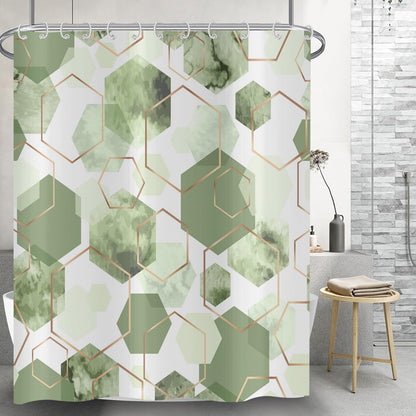 Hnmdmyi Sage Green Shower Curtain 180x200, Modern Geometric Hexagon Abstract Art Bathroom Curtains Waterproof Polyester Fabric Washable Bath Curtains