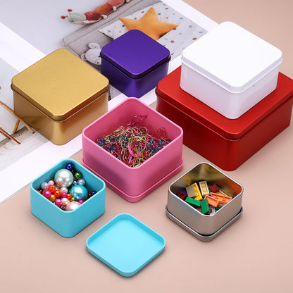 sourcing map 2Pcs Metal Tin Box, 2.4x1.5 Square Empty Tinplate Containers with Lid Portable Storage Box Candy Jars for Valentine's Day