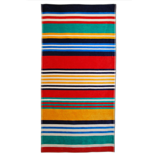 Superior Luxurious 100% Cotton Beach Towels, Oversized 34" x 64", Soft Velour Cotton and Absorbent Cotton Terry, Thick and Plush Striped Beach Towels