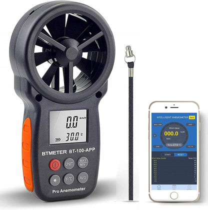 BTMETER Digital Wind Speed Anemometer Handheld, Wireless Bluetooth Vane Anemometer Meter for Wind Chill, Speed, Temperature Monitor BT-100APP