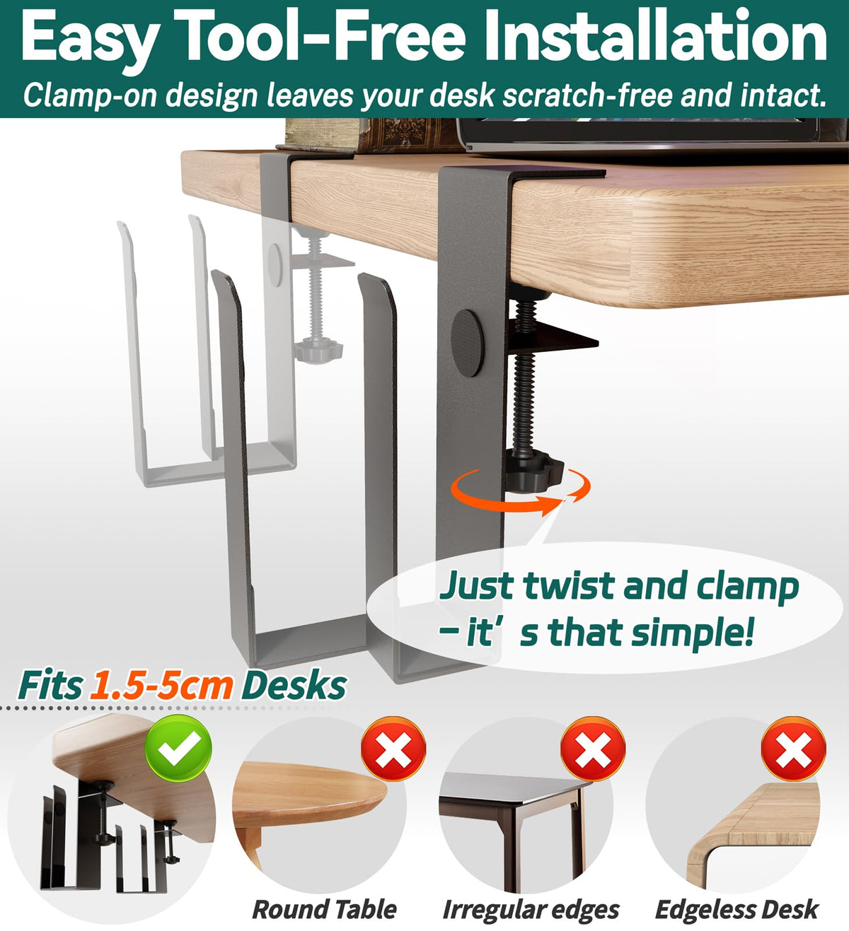 otuiaim Laptop Desk Stand with Clamp, 2-Layer for 2 Devices < 38mm Thick