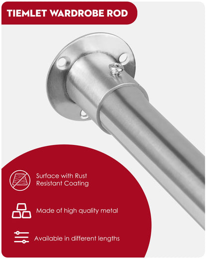 Extendable Wardrobe Rod, Silver Stainless Steel Retractable Wardrobe Rail, 74-103cm Adjustable Clothes Rail for Wardrobe and Balcony (25MM)