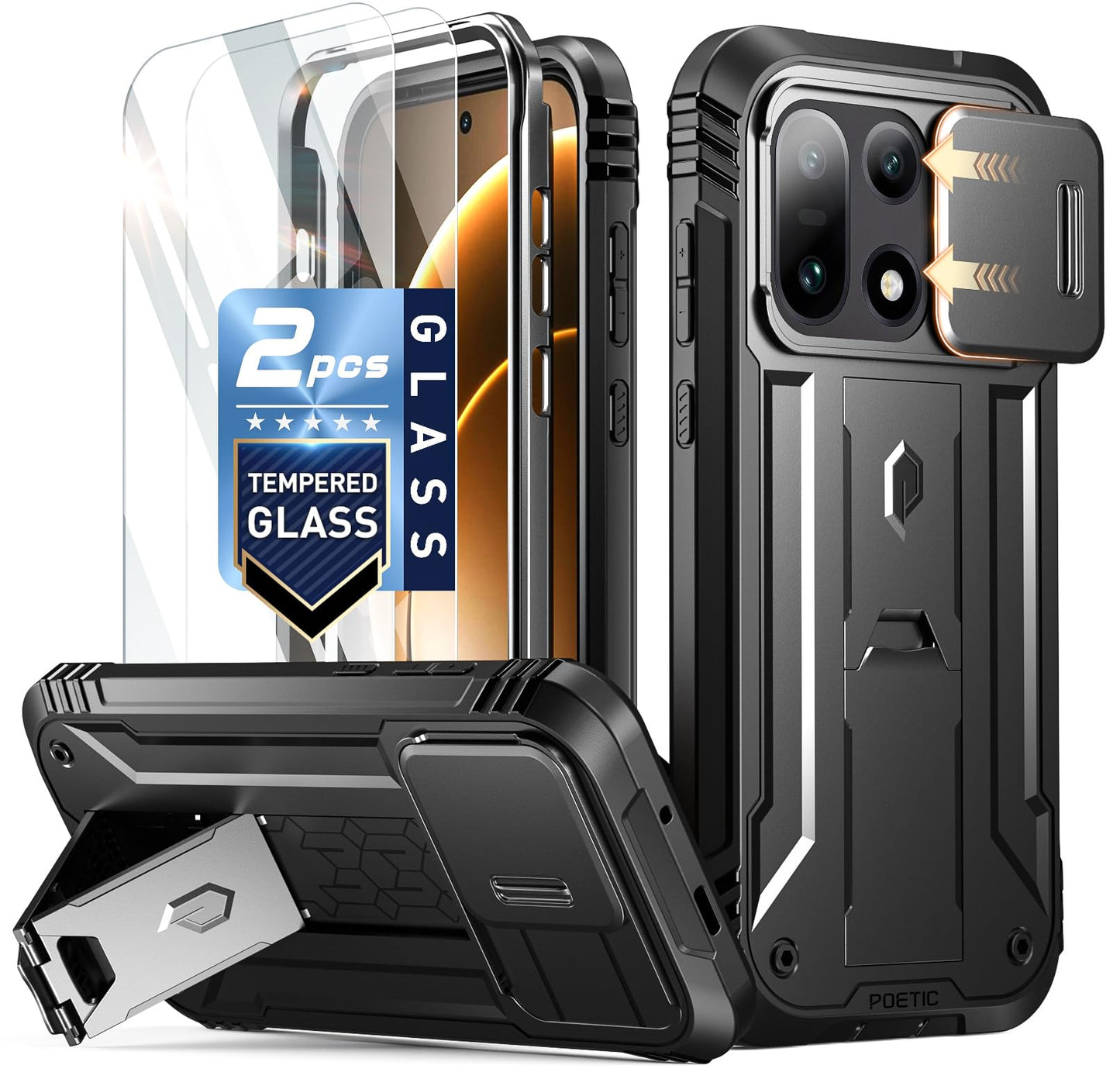 Poetic Revolution Case for OnePlus 15 5G, | Slide Camera Cover | 2 Tempered Glass Screen Protector | 20FT Mil-Grade Drop Tested | Full-Body Rugged