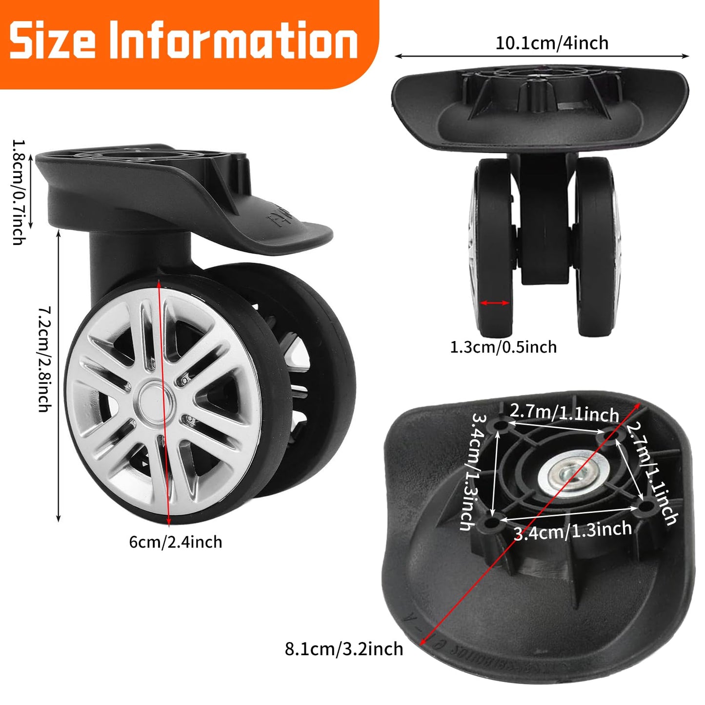 1 Pair Luggage Wheel Replacement, Universal Suitcase Caster Mute Double Row Wheels, Spare Spinner Luggage Caster