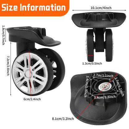 1 Pair Luggage Wheel Replacement, Universal Suitcase Caster Mute Double Row Wheels, Spare Spinner Luggage Caster