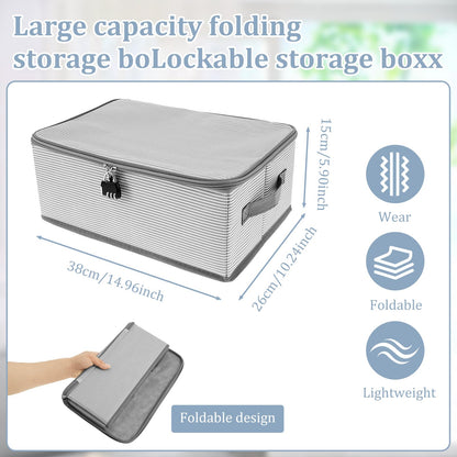 Lockable Box with Lid Nonwoven Foldable Storage Cubes for Home Storing Bedding, 38×26×15cm Large Clothes Organizer Container with Zipper Wardrobe