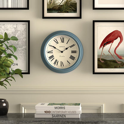 Jones Clocks Venetian wall clock | Classic round clock | 30cm | Blue | Roman numerals | Traditional design ideal for kitchen, living room or bedroom