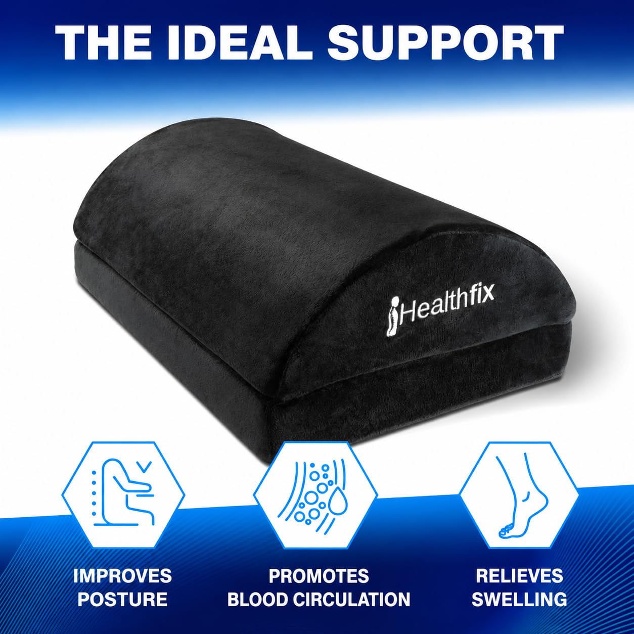 Healthfix® Ergonomic Footrest for Desk etc. Improved sitting posture thanks to height-adjustable footrest with integrated fluffy foot pocket