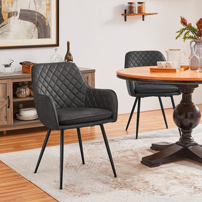 Yaheetech PU Leather Dining Chairs Set of 2 with Armrests, Dark Grey