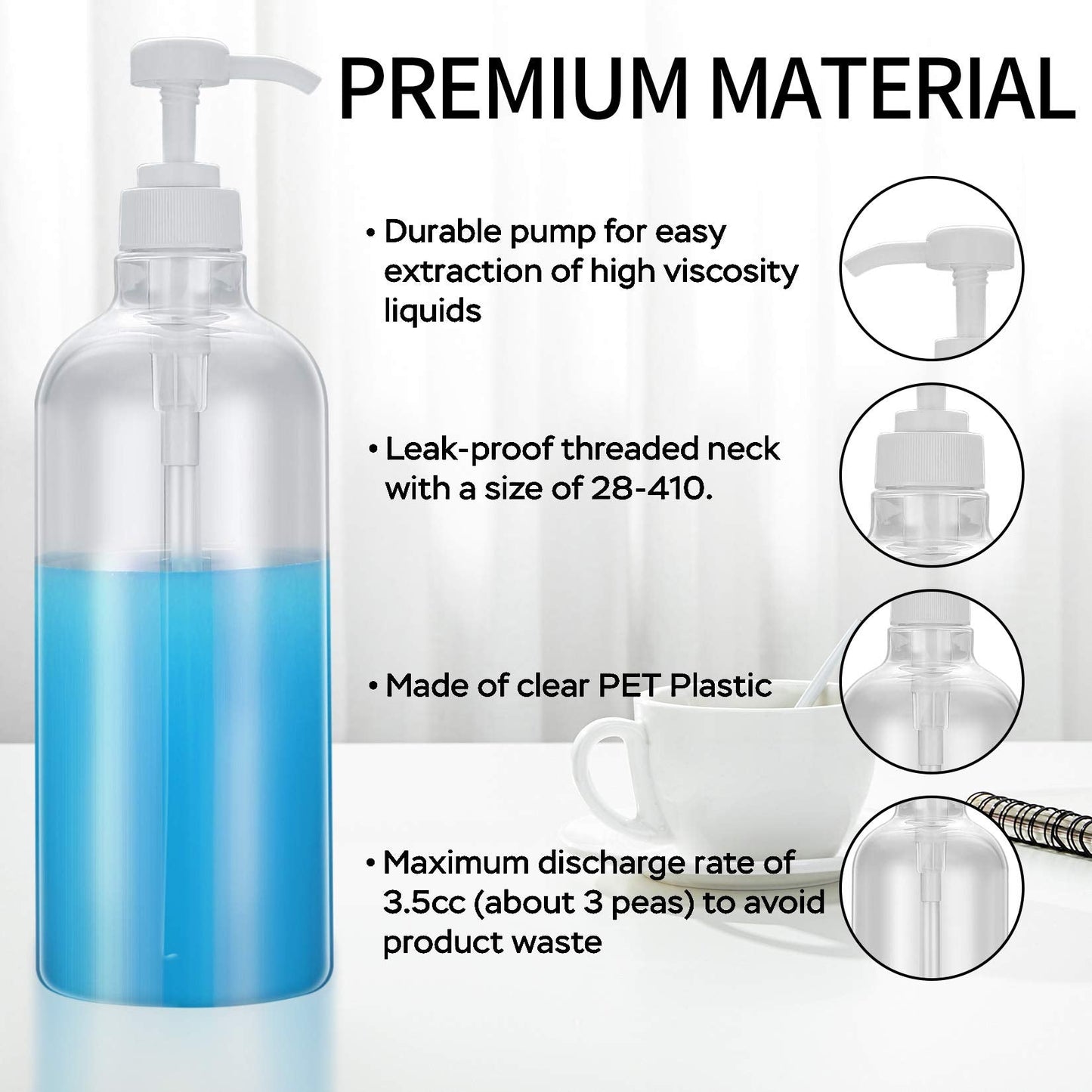 2 Pcs Shampoo and Conditioner Bottles, 1000ml Empty Plastic Refillable Handwash Shower Soap Pump Bottles Dispensers for Cleaning, Travel, Liquids