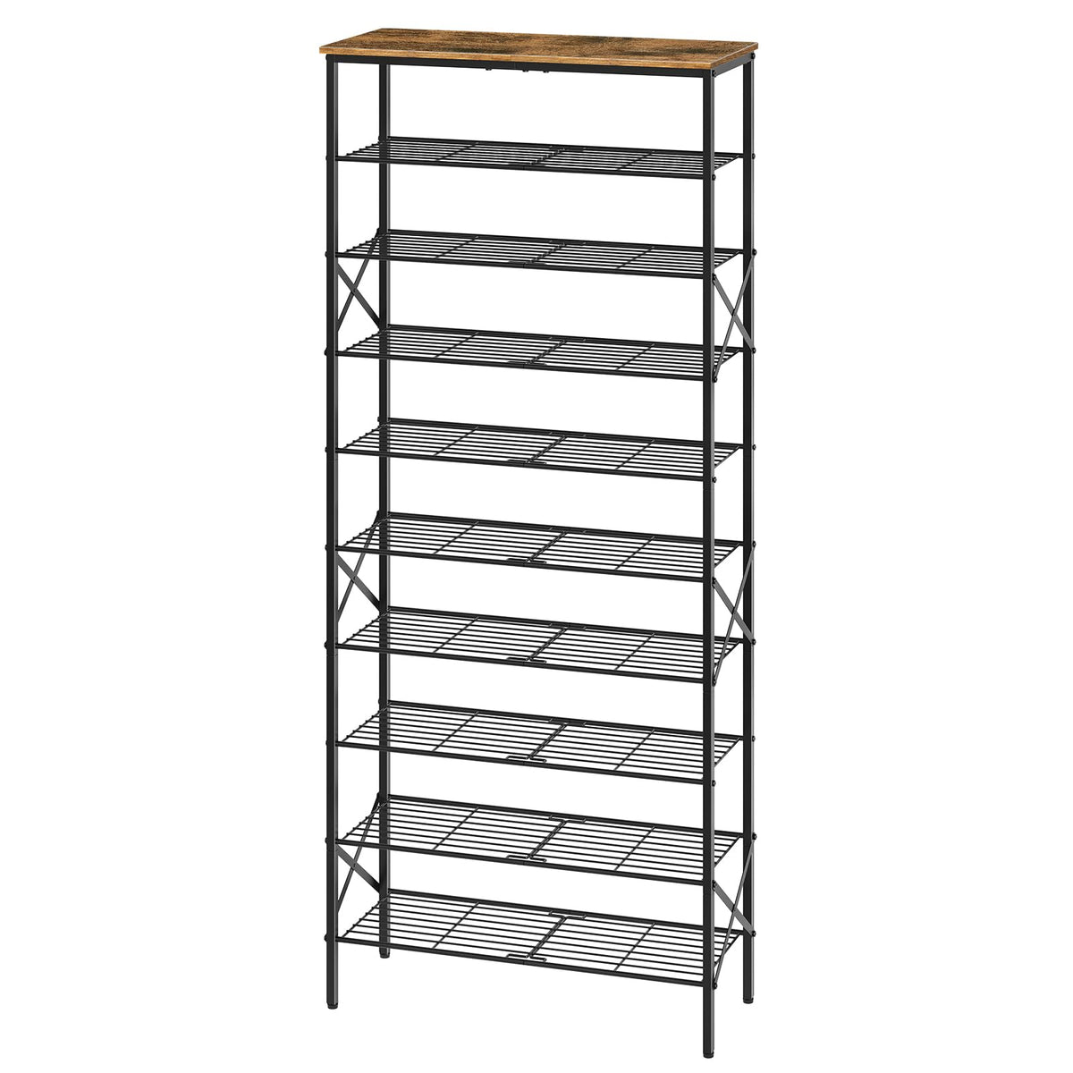 YATINEY 10-Tier Shoe Rack, Tall Shoe Rack, Shoe Shelf for 40 Pairs of Shoes, Large Capacity Shoe Organizer, Durable and Stable, Industrial Style