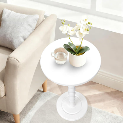 Lampaggio Round Side Table for Small Spaces, Drink Table with Oak Wood Pedestal, Modern End Table Nightstand for Living Room, Bedroom, Office