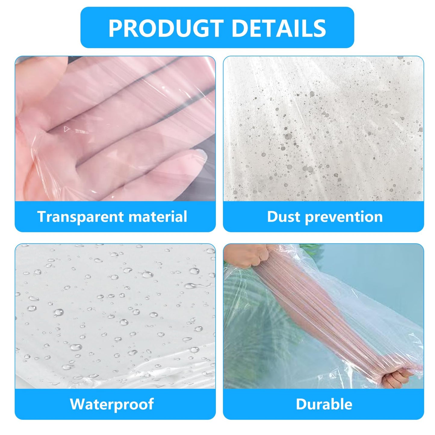 5 Pcs Extra Large Clear Plastic Storage Bags 150x150cm Clothes Furniture