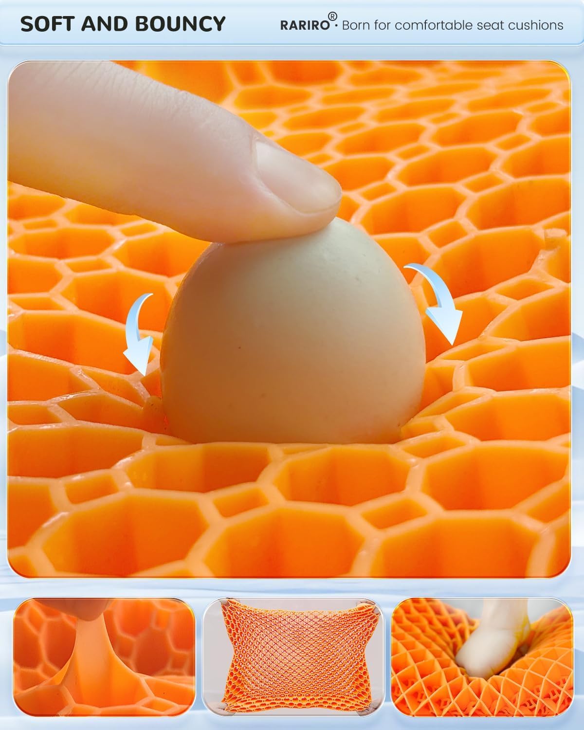 Double-Layer Honeycomb Gel Seat Cushion, Pressure Relief for Long Sitting