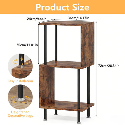 Caossuixin 3-Tier Wooden Side Table,S-Shaped Sofa Side Table,36 * 24 * 72cm