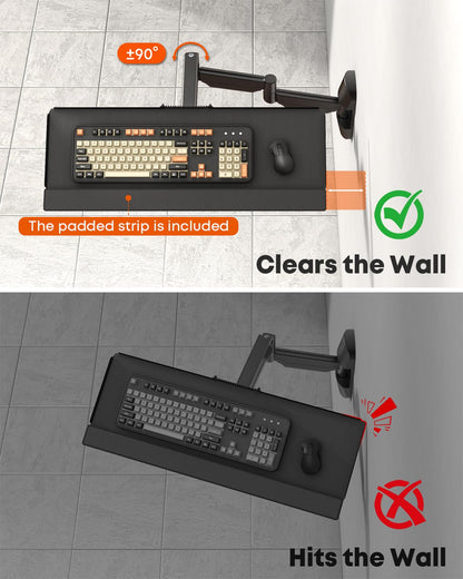 Extra Long Keyboard Wall Mount, 66cm Tray with Mouse Platform