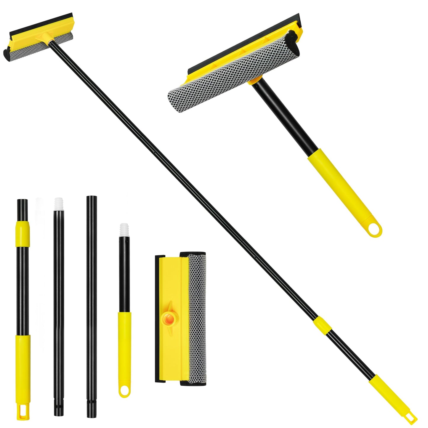 NEWE Window Cleaning Equipment with Telescopic Pole 138 cm, Car Windshield Washer Kit with Sponge, Extendable Shower Glass Cleaner Tool for Home