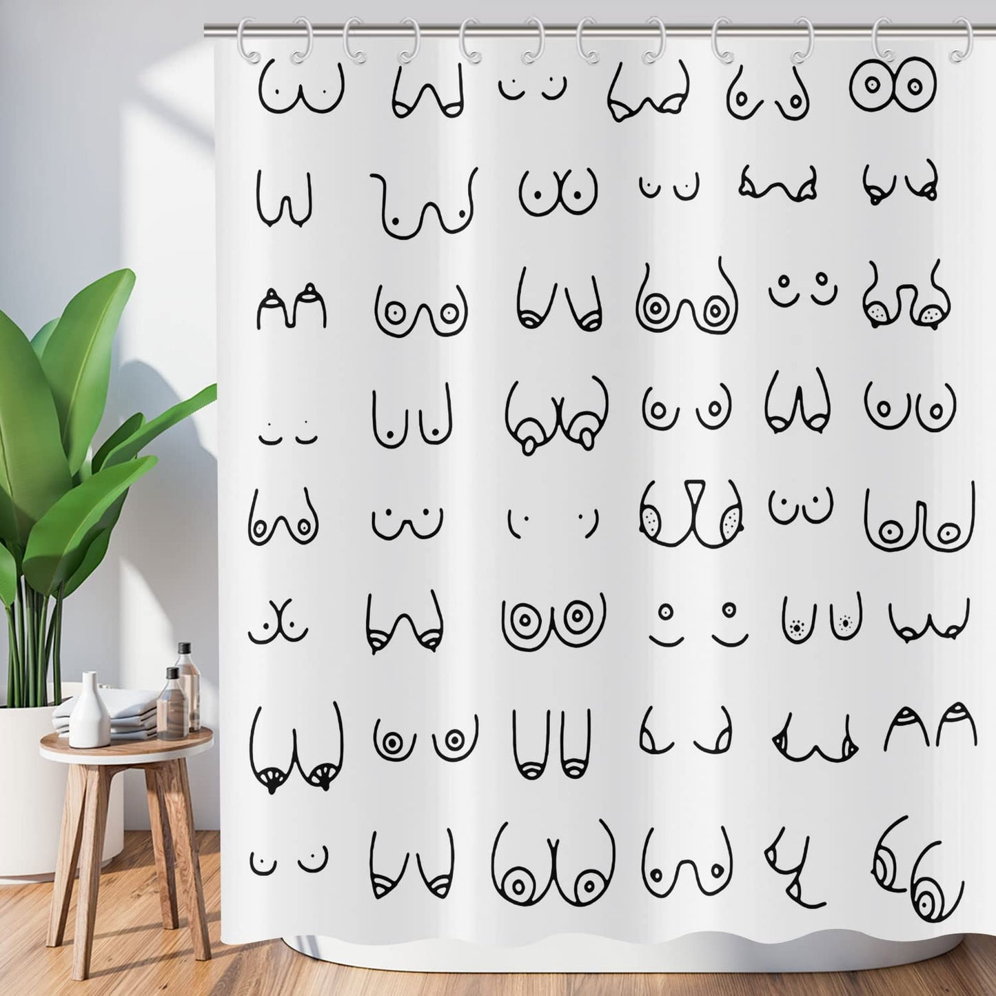 ASDCXZ Shower Curtain Black White 180x200 cm, Modern Simple Funny Black White Graffiti Lines Washable Fabric Bath Shower Curtains Polyester Textile