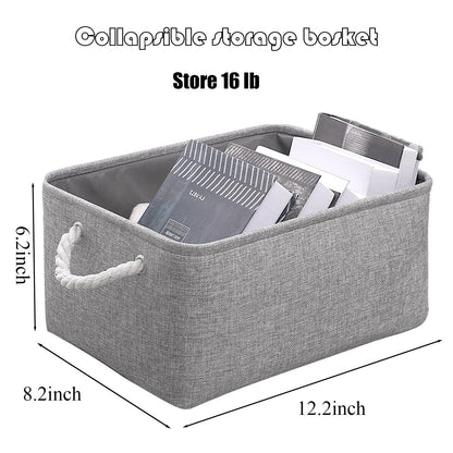PWVMWM Fabric Grey Storage Boxes with Handles, Small Canvas Storage Basket for Cupboards, Shelves, Toys, Clothes, Office (grey, small)