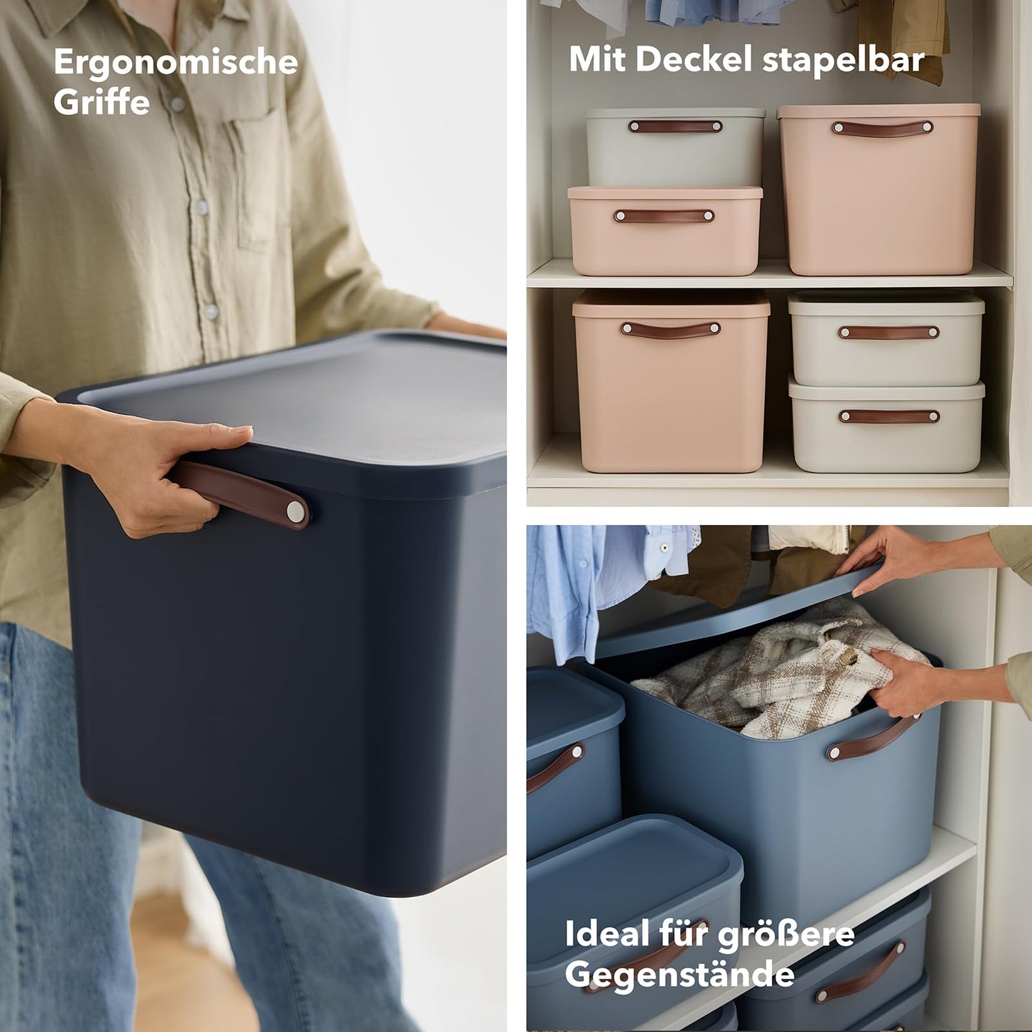 Rotho Maloja Storage Box with Lid 2 x 55 L Stackable Cream White
