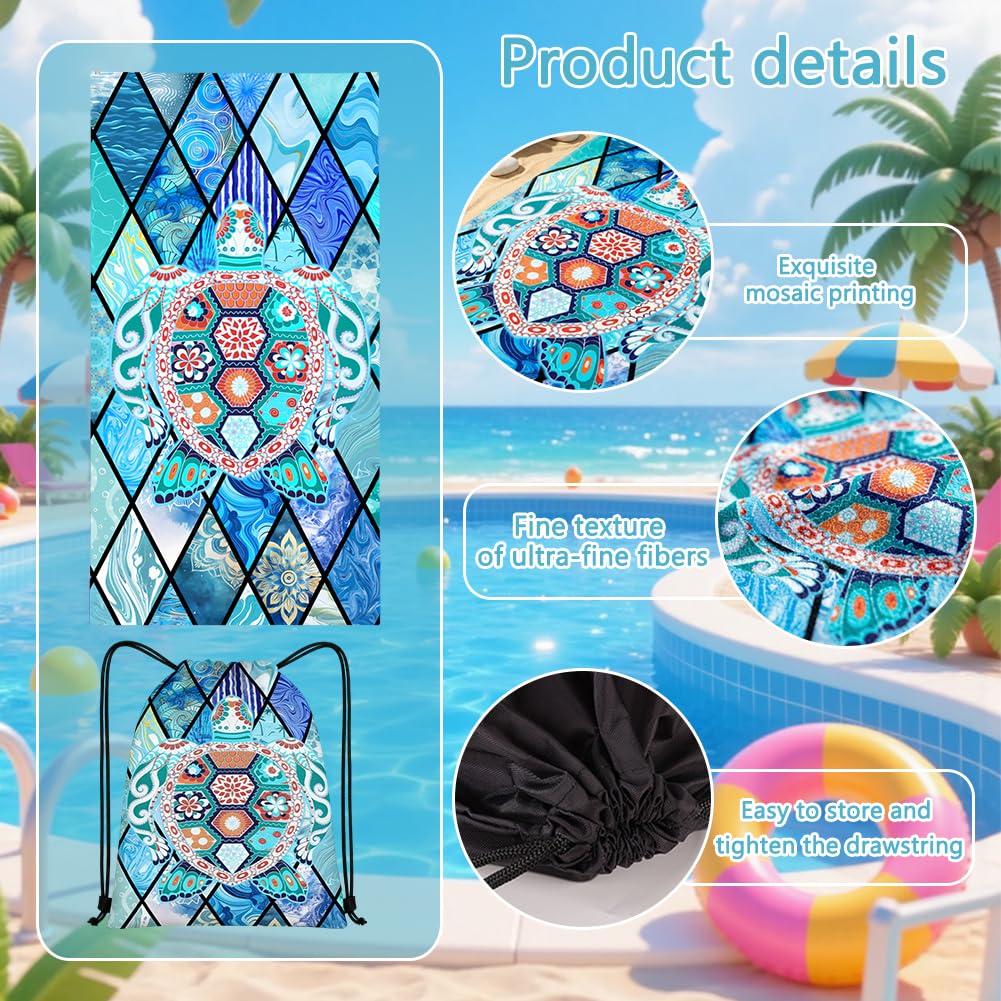 ZPSOSPZ Turtle Travel Towel 160x80cm -Quick Dry Towel with Storage Bag