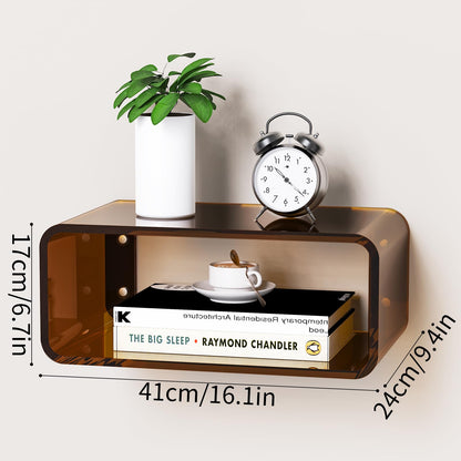 Dewrhiixe Acrylic Floating Bedside Table, Wall Mounted Nightstand Bedside Shelf (Dark Brown, 41×24×17 cm)